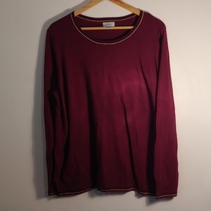 Burgundy sweater with gold and blue accent